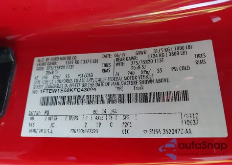 2019 Ford F-150 Xl z USA, uszkodzony, nr VIN 1FTEW1E50KFC43094